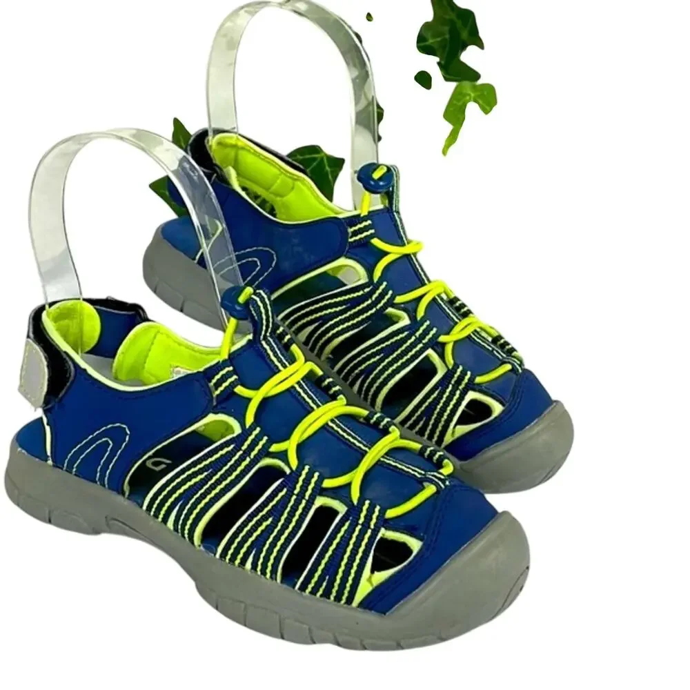 DSG Youth Caged Sandal 12 Youth Navy Blue /Yellow Adjustable Ankle Strap & Top